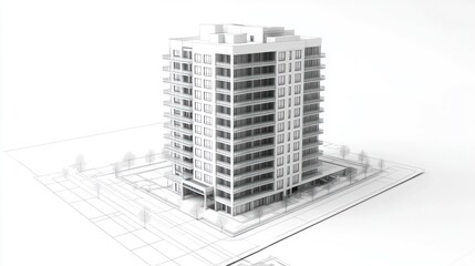 Fototapeta premium Architectural 3D Model: Modern Apartment Building Design