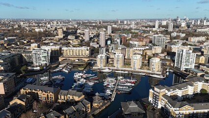 St Katharine Docks Marina  East London UK drone,aerial  sunny day