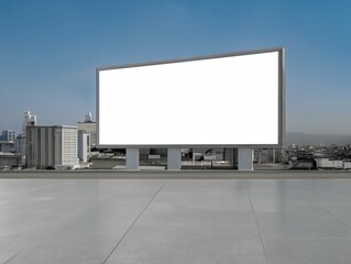 Fototapeta premium Architectural contrast and empty billboard space, ideal for brand mockups branding campaign and urban marketing. Mock up of horizontal blank white billboard at a city street. Close view.