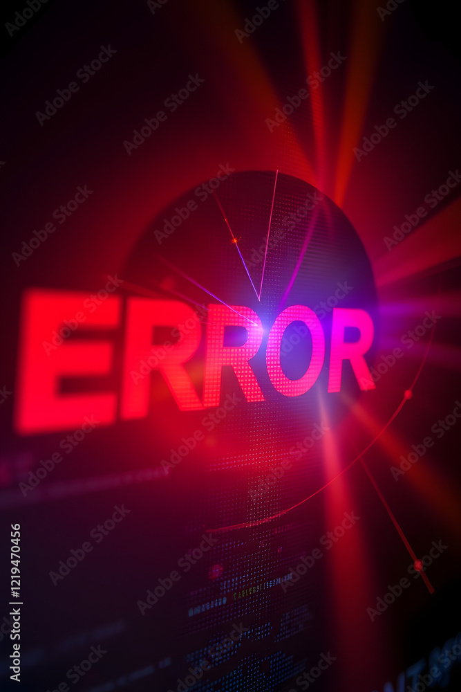 Poster red error message text in a vintage retro tv or computer screen