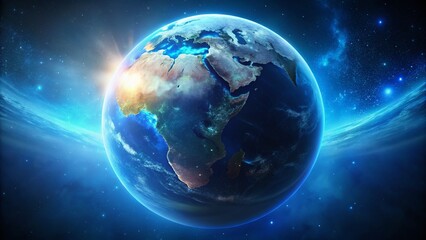 Naklejka premium Spinning Earth Globe, Blue Planet Rotating, 3D Animation, World Map, Global Background