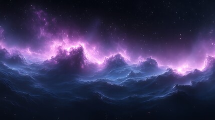 Obraz premium Celestial Waves Under a Starry Purple Sky
