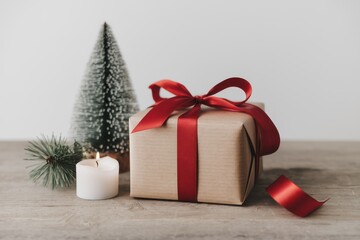 Festive Gift Box with Candle and Miniature Tree