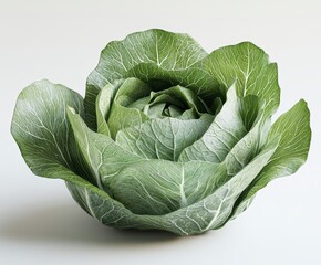 Obraz premium Fresh green cabbage with detailed texture and natural light on a white background 1