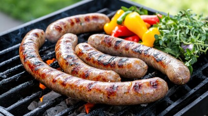 Fototapeta premium Grilling Fresh Sausages at a Vibrant Street Market