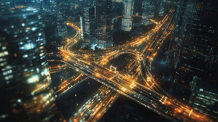 Smart digital Innovation city with connection network reciprocity over the twilight cityscape. of future smart wireless digital city and social media networking systems that connects people with city
