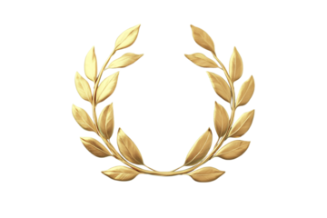 Gold laurel wreath isolated on transparent background