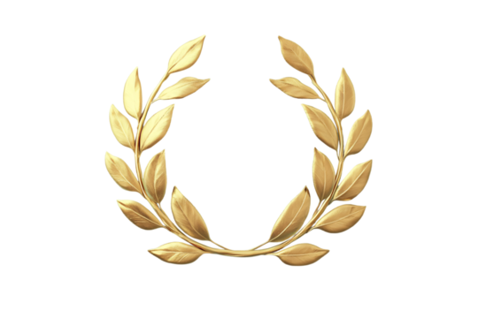 Gold laurel wreath isolated on transparent background