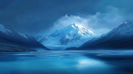 Fototapeta premium New Zealand's tallest mountain, Mount Cook, overlooks Lake Pukaki in the Otago Alps. Lake Pukaki's vibrant blue color is created by tiny ice particles.