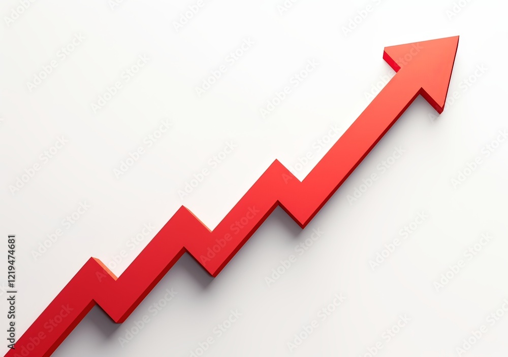 Poster red arrow pointing upward on a graph line, isolated on a white background
