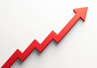 Red Arrow Pointing Upward on a Graph Line, Isolated on a White Background