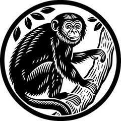 illustration of a monkey in a tree silhouette