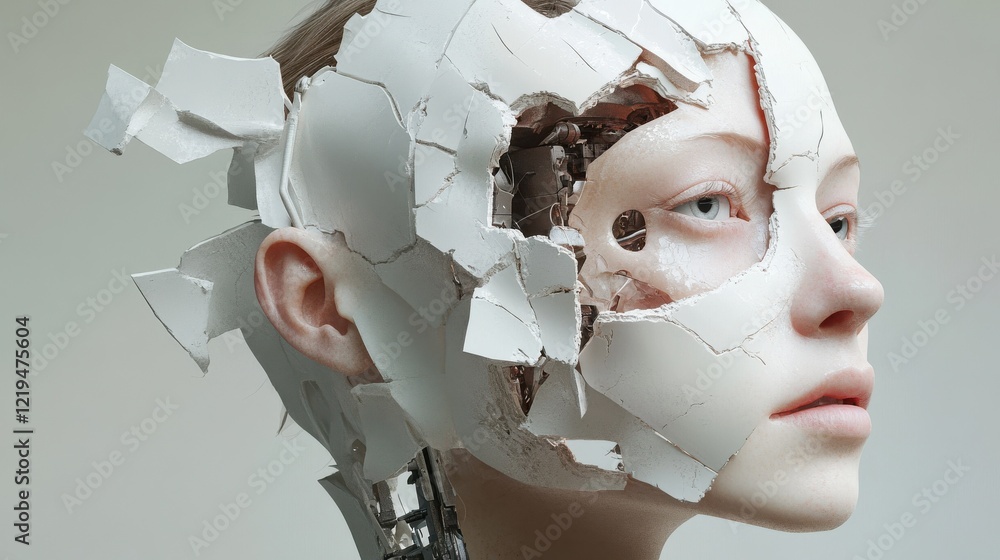Poster generative ai image of fragmented robotic humanoid