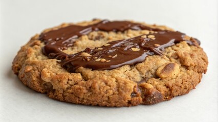 Freshly baked oatmeal cookie with melted chocolate and crunchy edges, hot from the oven, crispy edges, comfort food, baked treats, warm cookies