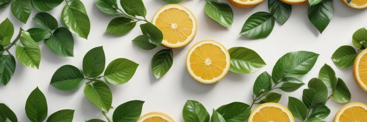 Fresh citrus leaves on a clean white background, Clean, Organic, Vibrant