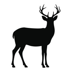Standing Deer Silhouette with Antlers - Elegant Black and White Wildlife Vector