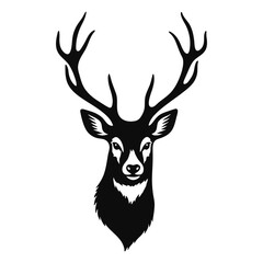 Deer Head Silhouette with Large Antlers