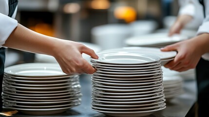 A Person Carefully Arranging Elegant Plates on a Set Dining Table in a Warm and Inviting Home Environment Creating a Welcoming Atmosphere for a Joyous Meal with Friends and Family Gatherings