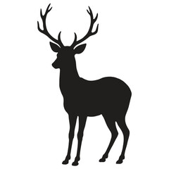 Elegant Deer Silhouette with Large Antlers - Black and White Wildlife Vector Illustration