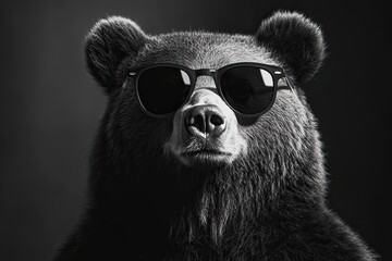Bear Sunglasses Monochromatic Background Surreal