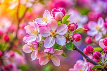 Fototapeta premium Spring Apple Blossoms Close Up, Delicate Pink Petals, Shallow Depth of Field, Macro Photography