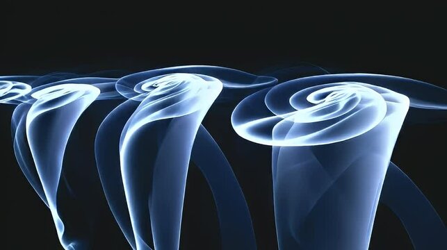 Abstract blue smoke swirls, dark background, ethereal design, website header