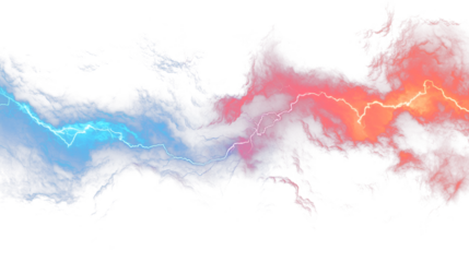 Abstract stormy night, electric energy filling the blue-red sky with dramatic lightning, showcasing nature's fierce power