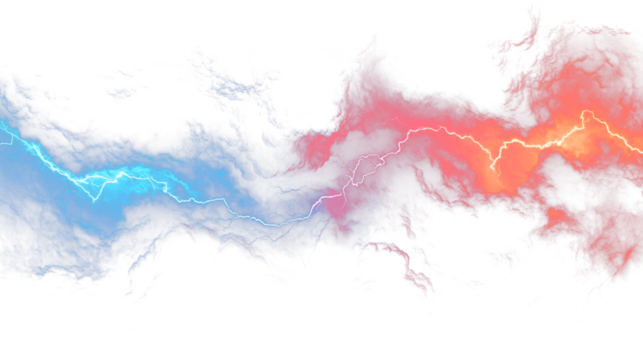 Abstract stormy night, electric energy filling the blue-red sky with dramatic lightning, showcasing nature's fierce power