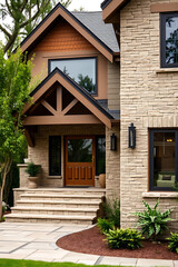 Luxury Home Exterior: Modern Stone Architecture and Landscaping Design