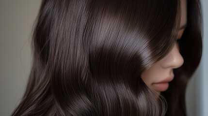 Obraz premium woman with shiny beautiful healthy brown wavy hair close-up