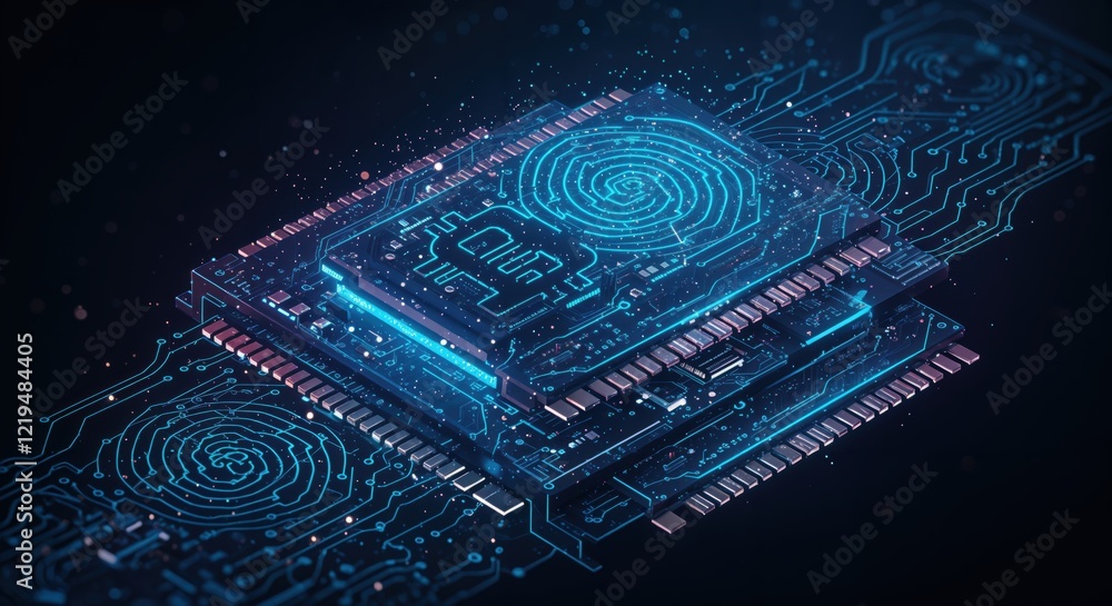 Poster futuristic circuit board with embedded digital fingerprint design
