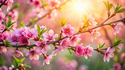 Obraz premium Spring Peach Blossom Branch, Delicate Pink Flowers, Nature Landscape Photography
