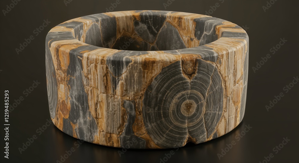 Poster rustic petrified wood basin on dark background with unique patterns