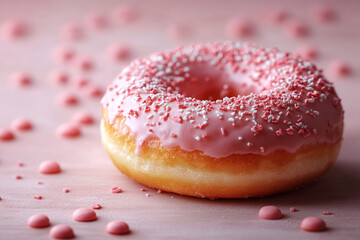 Pink Donut Sprinkled With Delicate Pink And White