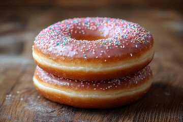 Two Pink Glazed Donuts Topped With Sprinkles