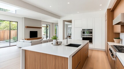 Modern Kitchen and Living Room with Open Plan Design in Bright and Airy Space