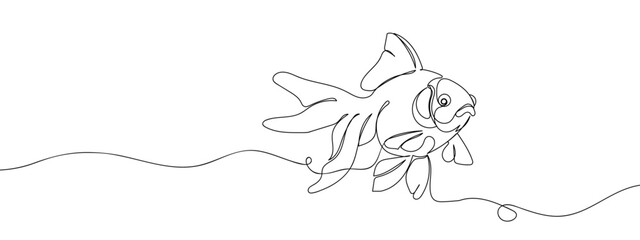 illustration of a fish One continuous line, goldfish line art vector illustration with transparent background editable stroke.