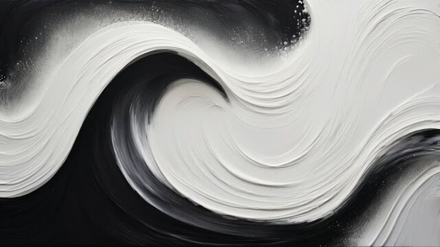 A stunning abstract with dynamic black and white movement.The thick paint texture creates an interesting three-dimensional effect,perfect for creative projects that require a modern and artistic touch