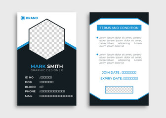 Modern and minimalist id card template. Corporate company employee identity card template.