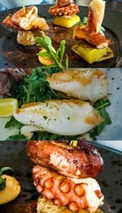 Grilled octopus and fish with arugula and potatoes