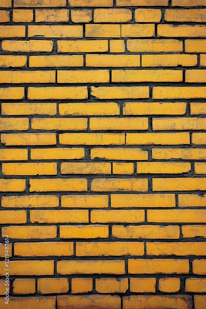 Aufkleber bright yellow brick wall. horizontal pattern of old weathered bricks. building exterior detail. soli