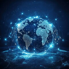 Fototapeta premium A digital globe connected by glowing lines, representing global networking and technology.