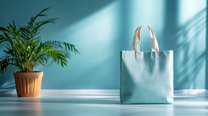 A stylish blue tote bag standing prominently in an inviting setting, showcasing practicality and fashion for daily adventures in urban and leisure lifestyles.