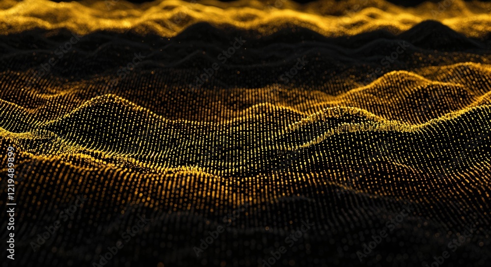 Poster golden digital waves creating abstract landscape of light and dark patterns