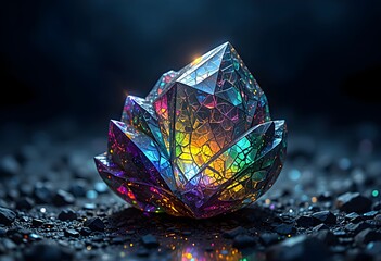 Fototapeta premium A rainbow obsidian crystal radiating colorful lights