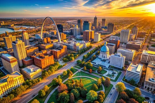 St. Louis Cityscape Aerial View: Documentary Style Photograph of Urban Landscape