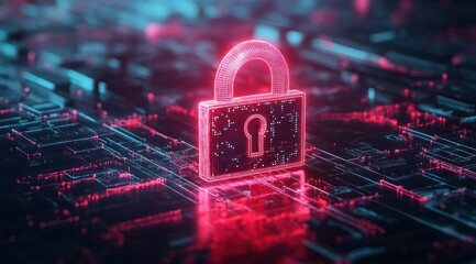 A digital lock symbolizing cybersecurity and data protection in a tech environment.