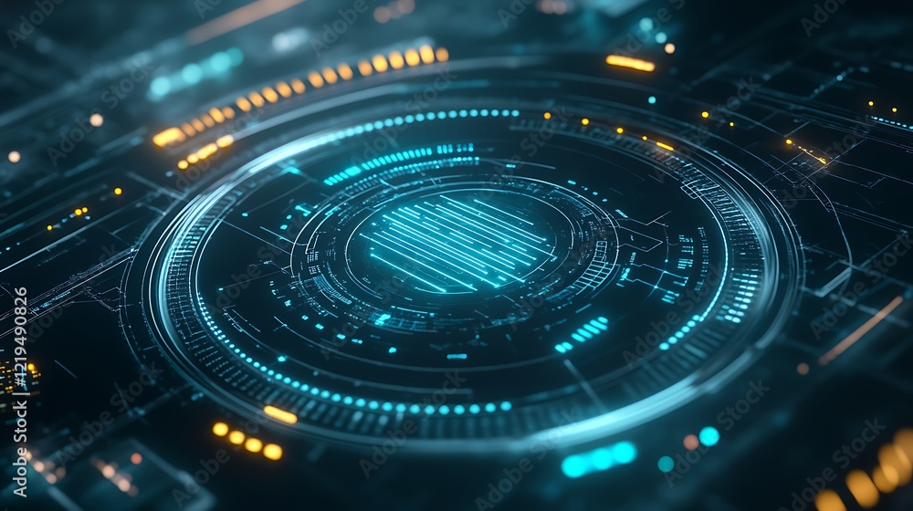 Poster a futuristic background featuring a holographic interface with floating data points and graphs, set 