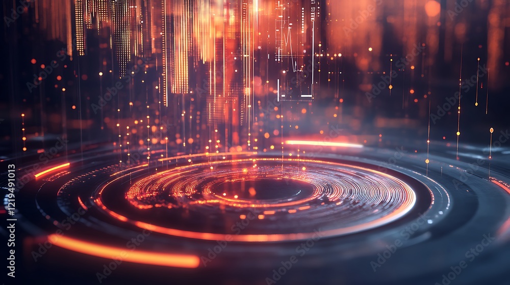 Poster a futuristic background featuring a holographic interface with floating data points and graphs, set 