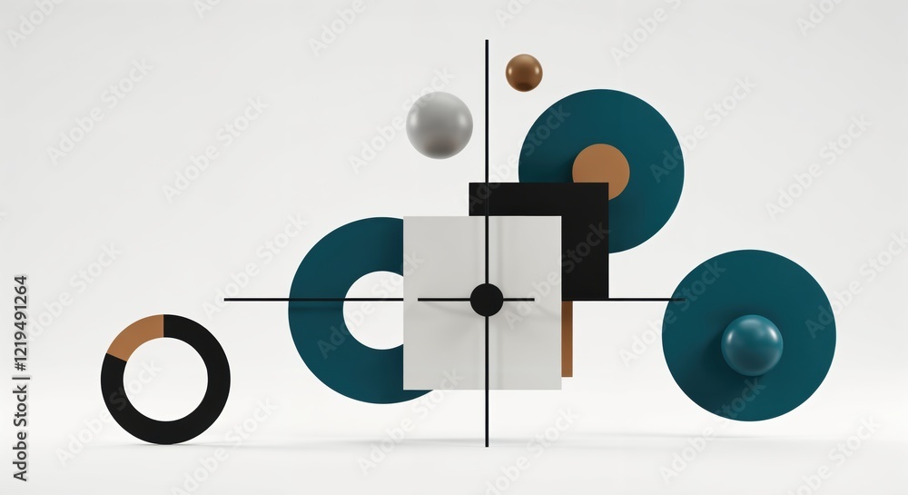 Poster abstract geometric composition with modern circular shapes and lines